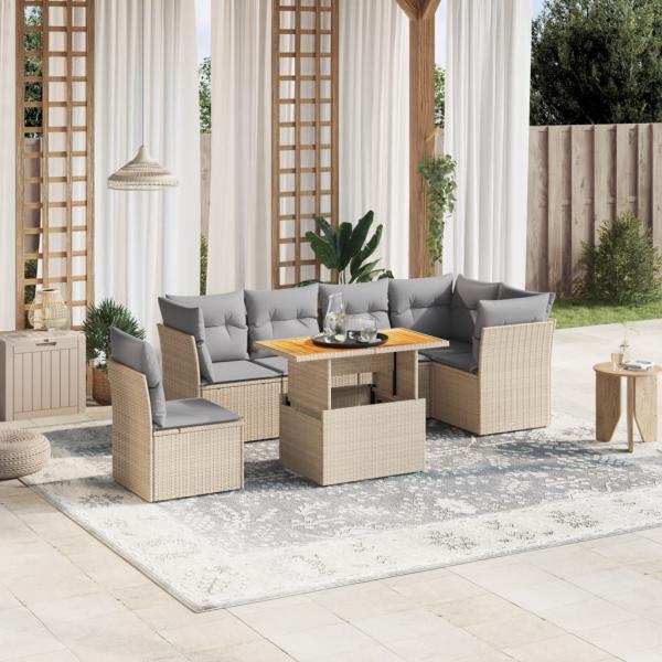 ARDEBO.de - 7-tlg. Garten-Sofagarnitur mit Kissen Beige Poly Rattan