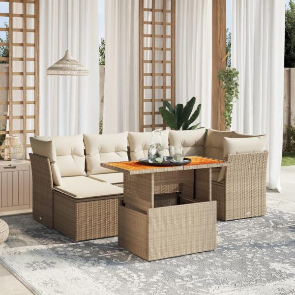 ARDEBO.de - 7-tlg. Garten-Sofagarnitur mit Kissen Beige Poly Rattan