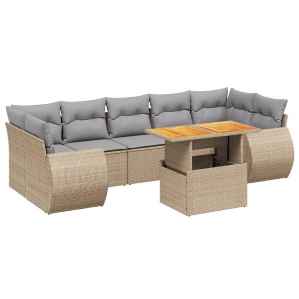 8-tlg. Garten-Sofagarnitur mit Kissen Beige Poly Rattan