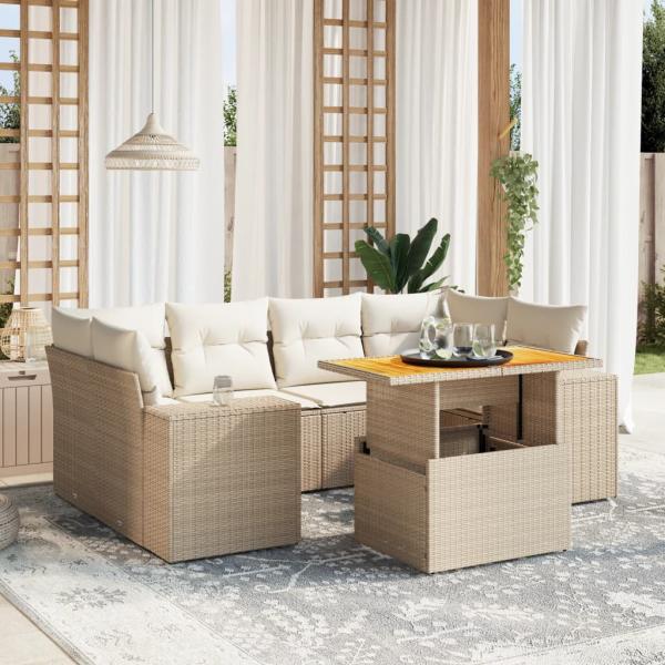 ARDEBO.de - 7-tlg. Garten-Sofagarnitur mit Kissen Beige Poly Rattan