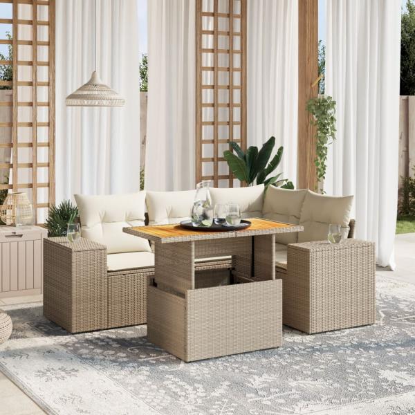 ARDEBO.de - 5-tlg. Garten-Sofagarnitur mit Kissen Beige Poly Rattan