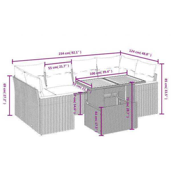 7-tlg. Garten-Sofagarnitur mit Kissen Beige Poly Rattan