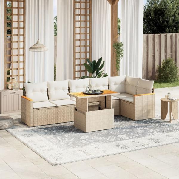 ARDEBO.de - 7-tlg. Garten-Sofagarnitur mit Kissen Beige Poly Rattan