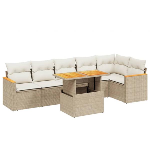 7-tlg. Garten-Sofagarnitur mit Kissen Beige Poly Rattan