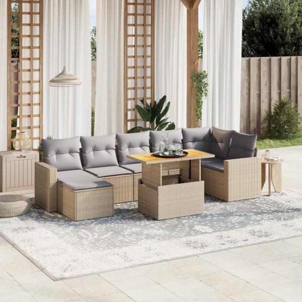 ARDEBO.de - 8-tlg. Garten-Sofagarnitur mit Kissen Beige Poly Rattan