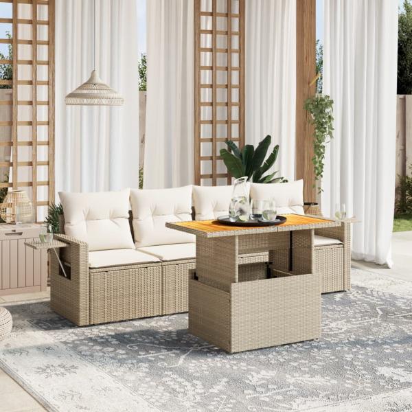 ARDEBO.de - 5-tlg. Garten-Sofagarnitur mit Kissen Beige Poly Rattan