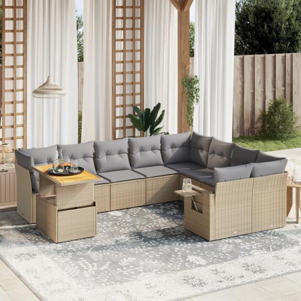 ARDEBO.de - 10-tlg. Garten-Sofagarnitur mit Kissen Beige Poly Rattan