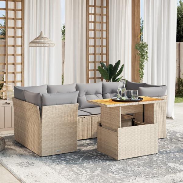 ARDEBO.de - 7-tlg. Garten-Sofagarnitur mit Kissen Beige Poly Rattan