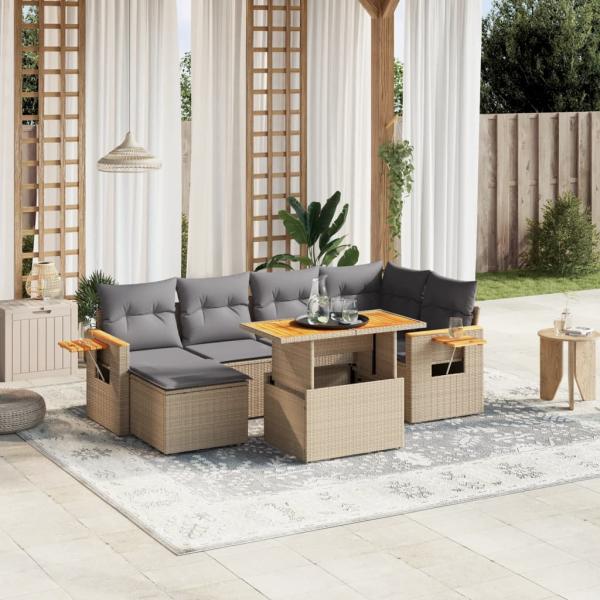 ARDEBO.de - 7-tlg. Garten-Sofagarnitur mit Kissen Beige Poly Rattan