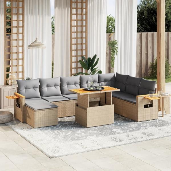 ARDEBO.de - 9-tlg. Garten-Sofagarnitur mit Kissen Beige Poly Rattan