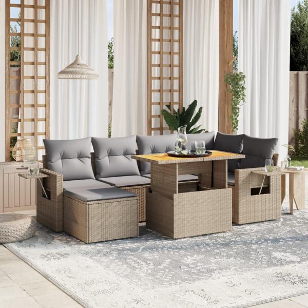 ARDEBO.de - 7-tlg. Garten-Sofagarnitur mit Kissen Beige Poly Rattan