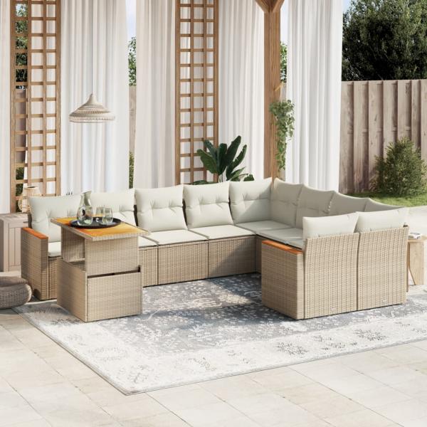 ARDEBO.de - 10-tlg. Garten-Sofagarnitur mit Kissen Beige Poly Rattan