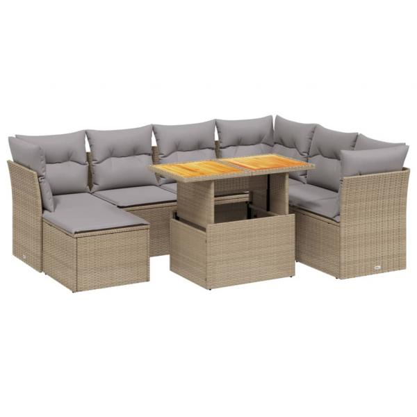 8-tlg. Garten-Sofagarnitur mit Kissen Beige Poly Rattan