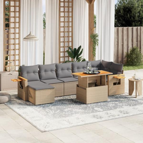 ARDEBO.de - 8-tlg. Garten-Sofagarnitur mit Kissen Beige Poly Rattan