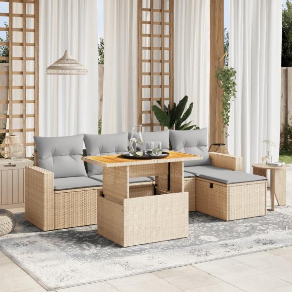 ARDEBO.de - 6-tlg. Garten-Sofagarnitur mit Kissen Beige Poly Rattan