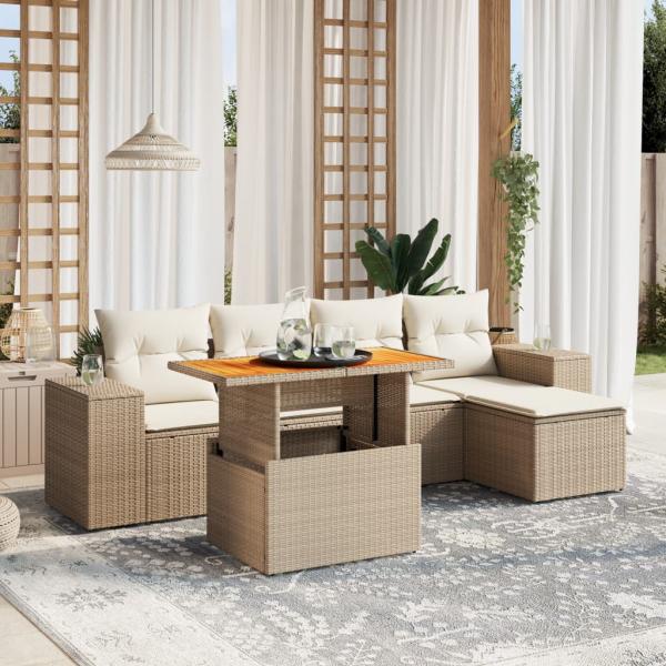 ARDEBO.de - 6-tlg. Garten-Sofagarnitur mit Kissen Beige Poly Rattan