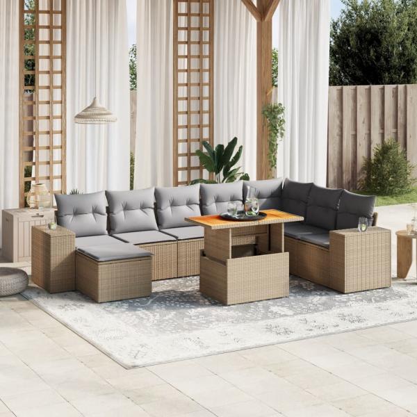 ARDEBO.de - 9-tlg. Garten-Sofagarnitur mit Kissen Beige Poly Rattan