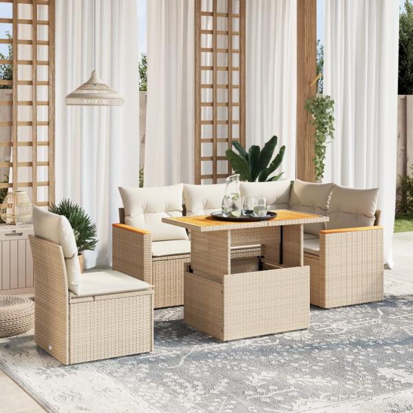 ARDEBO.de - 6-tlg. Garten-Sofagarnitur mit Kissen Beige Poly Rattan