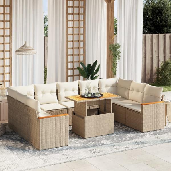 ARDEBO.de - 10-tlg. Garten-Sofagarnitur mit Kissen Beige Poly Rattan