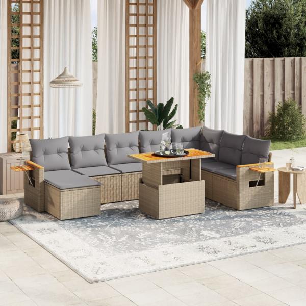 ARDEBO.de - 8-tlg. Garten-Sofagarnitur mit Kissen Beige Poly Rattan