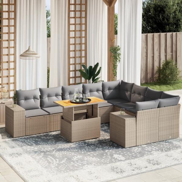 ARDEBO.de - 10-tlg. Garten-Sofagarnitur mit Kissen Beige Poly Rattan