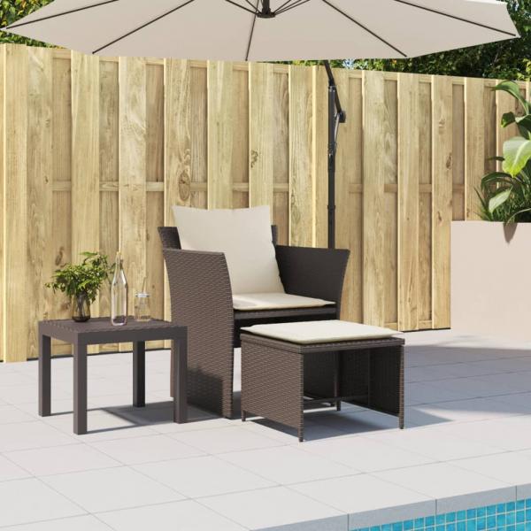 Gartenstuhl mit Fußhocker Braun Poly Rattan