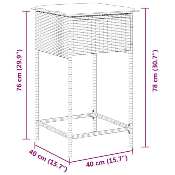 Garten-Barhocker mit Kissen 2 Stk. Grau Poly Rattan