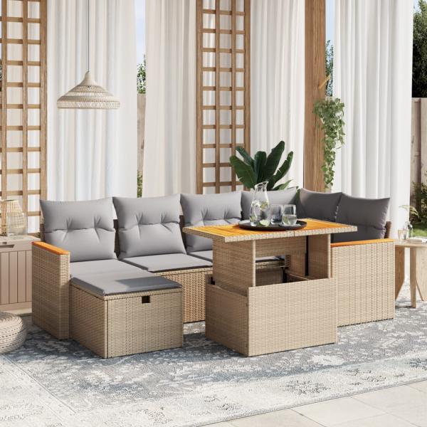 ARDEBO.de - 7-tlg. Garten-Sofagarnitur mit Kissen Beige Poly Rattan