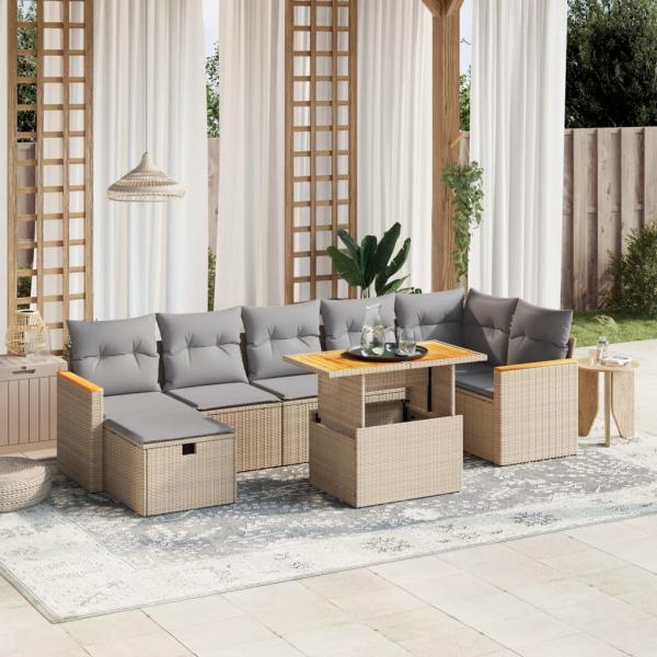 ARDEBO.de - 8-tlg. Garten-Sofagarnitur mit Kissen Beige Poly Rattan