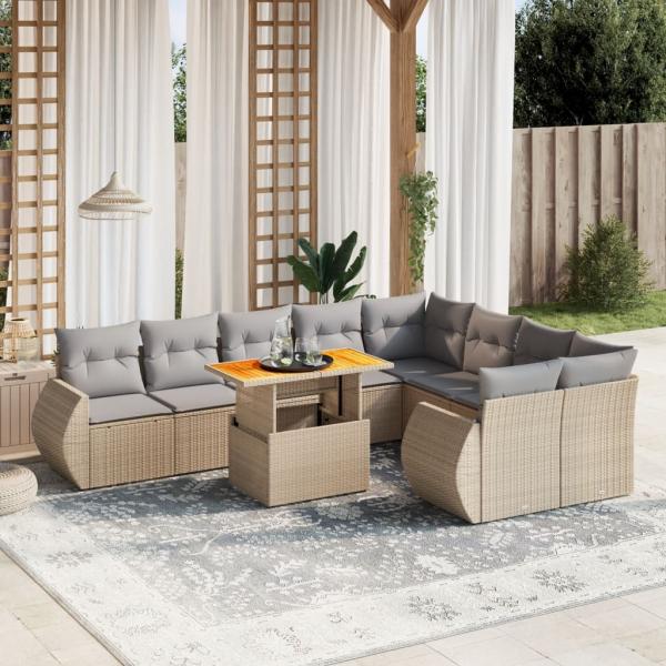 ARDEBO.de - 10-tlg. Garten-Sofagarnitur mit Kissen Beige Poly Rattan