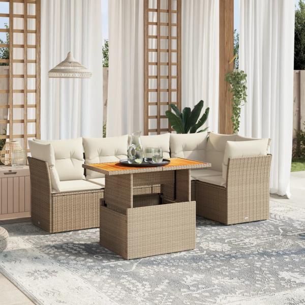 ARDEBO.de - 5-tlg. Garten-Sofagarnitur mit Kissen Beige Poly Rattan