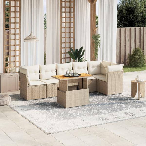 ARDEBO.de - 7-tlg. Garten-Sofagarnitur mit Kissen Beige Poly Rattan