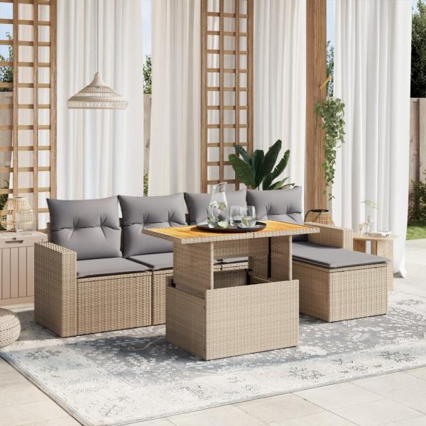 ARDEBO.de - 6-tlg. Garten-Sofagarnitur mit Kissen Beige Poly Rattan