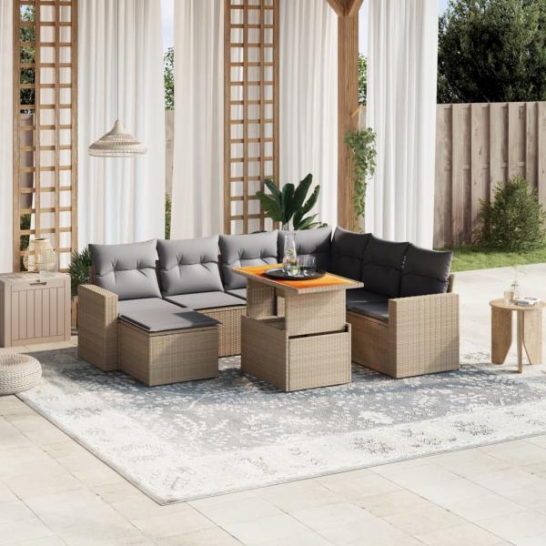 ARDEBO.de - 8-tlg. Garten-Sofagarnitur mit Kissen Beige Poly Rattan