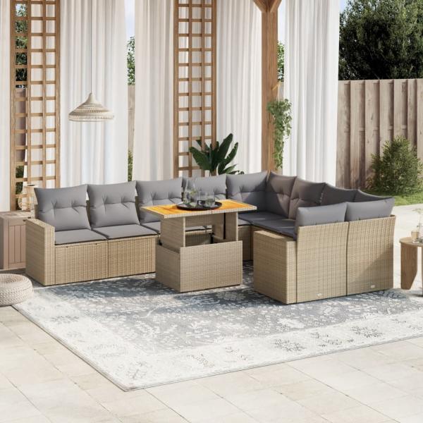 ARDEBO.de - 10-tlg. Garten-Sofagarnitur mit Kissen Beige Poly Rattan