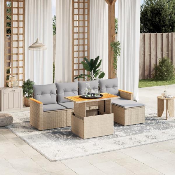 ARDEBO.de - 6-tlg. Garten-Sofagarnitur mit Kissen Beige Poly Rattan