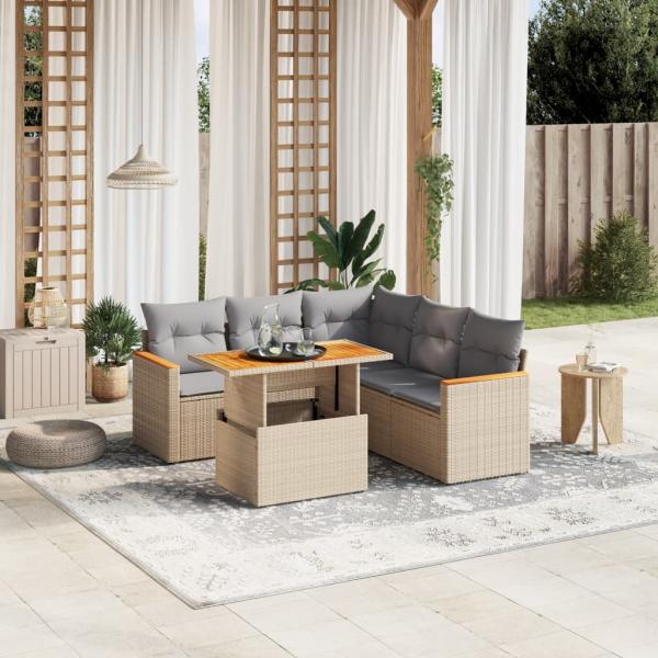 ARDEBO.de - 6-tlg. Garten-Sofagarnitur mit Kissen Beige Poly Rattan