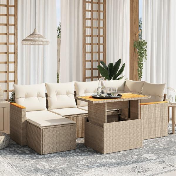 ARDEBO.de - 7-tlg. Garten-Sofagarnitur mit Kissen Beige Poly Rattan