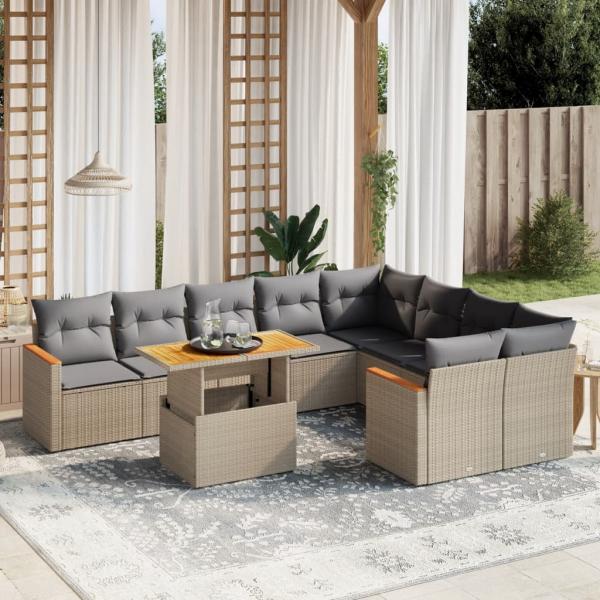 ARDEBO.de - 10-tlg. Garten-Sofagarnitur mit Kissen Beige Poly Rattan