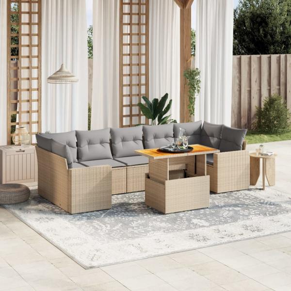 ARDEBO.de - 8-tlg. Garten-Sofagarnitur mit Kissen Beige Poly Rattan