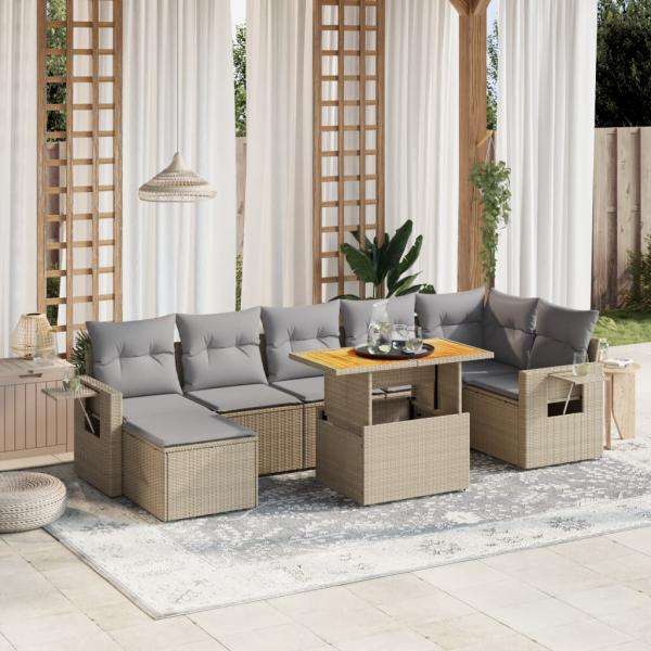 ARDEBO.de - 8-tlg. Garten-Sofagarnitur mit Kissen Beige Poly Rattan