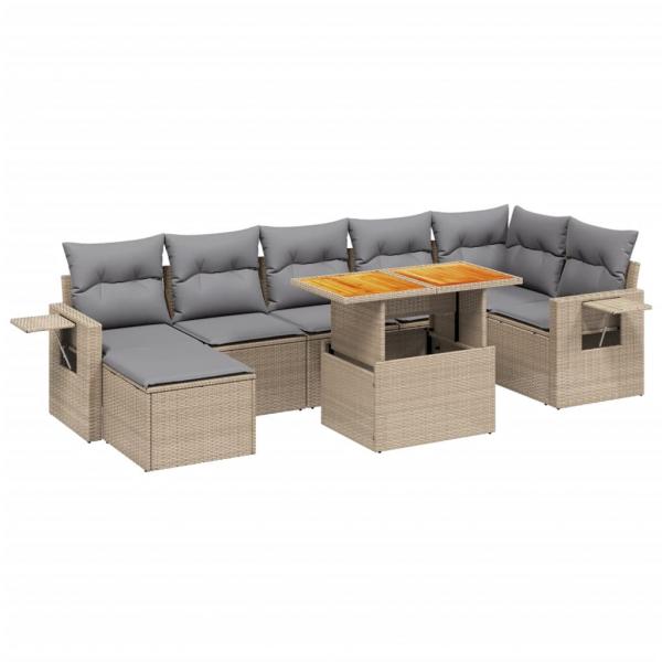 8-tlg. Garten-Sofagarnitur mit Kissen Beige Poly Rattan