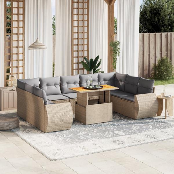 ARDEBO.de - 10-tlg. Garten-Sofagarnitur mit Kissen Beige Poly Rattan