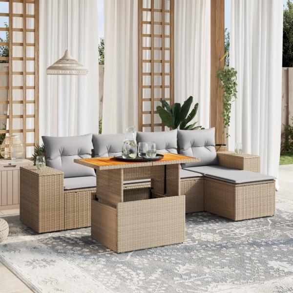 ARDEBO.de - 6-tlg. Garten-Sofagarnitur mit Kissen Beige Poly Rattan