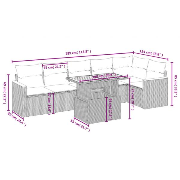 7-tlg. Garten-Sofagarnitur mit Kissen Beige Poly Rattan