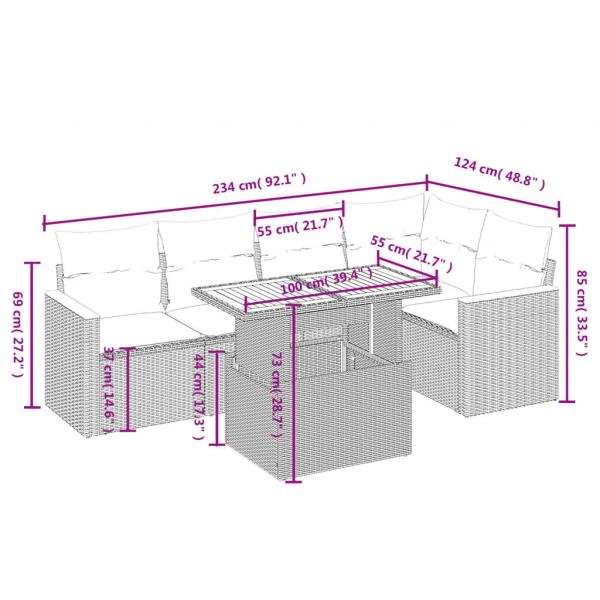 6-tlg. Garten-Sofagarnitur mit Kissen Beige Poly Rattan