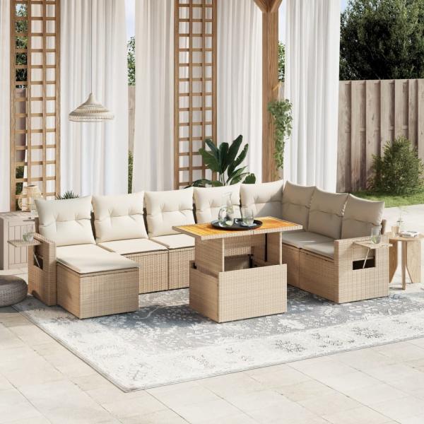 ARDEBO.de - 9-tlg. Garten-Sofagarnitur mit Kissen Beige Poly Rattan