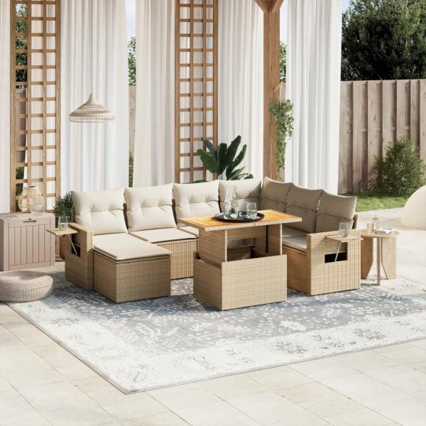 ARDEBO.de - 8-tlg. Garten-Sofagarnitur mit Kissen Beige Poly Rattan