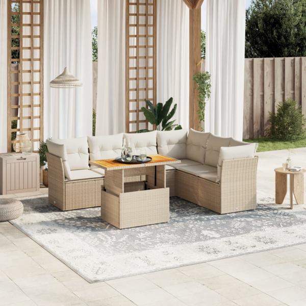 ARDEBO.de - 7-tlg. Garten-Sofagarnitur mit Kissen Beige Poly Rattan