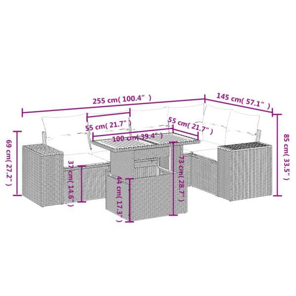 6-tlg. Garten-Sofagarnitur mit Kissen Beige Poly Rattan